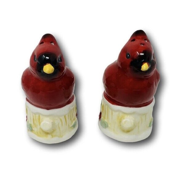 Godinger Gatherings Salt & Pepper Christmas Set Red Cardinal Holiday Ceramic - Picture 2 of 8